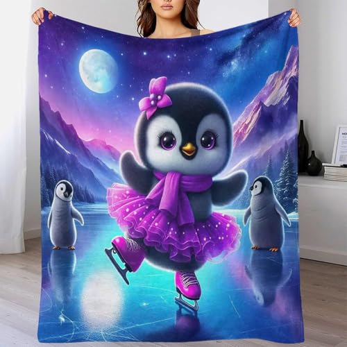 Couverture pingouin 3D en micropolaire plaid canapé lit enfant 100x130 cm