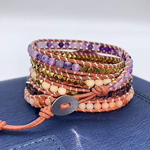 Zosojona Starto Boho Wrap Bracelets Woven Natural Stone Bead Healing Friendship Bracelet (Purple Pink) #TOP1