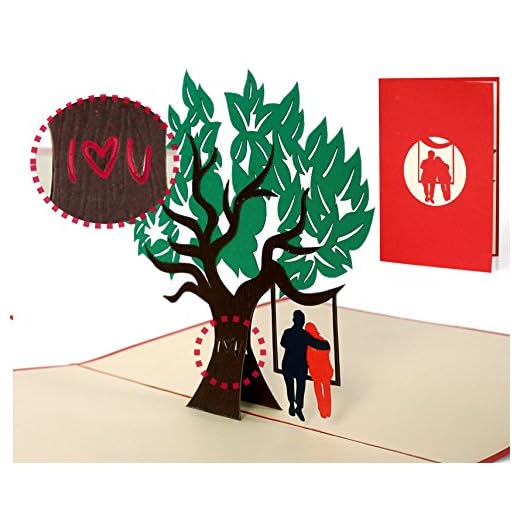 Diese-Klappkarten Tarjetas felicitacion, regalos originales como tarjetas de aniversario para amantes 3d. Tarjetas san valentin para pareja y novio con arbol y novios en columpio, L16