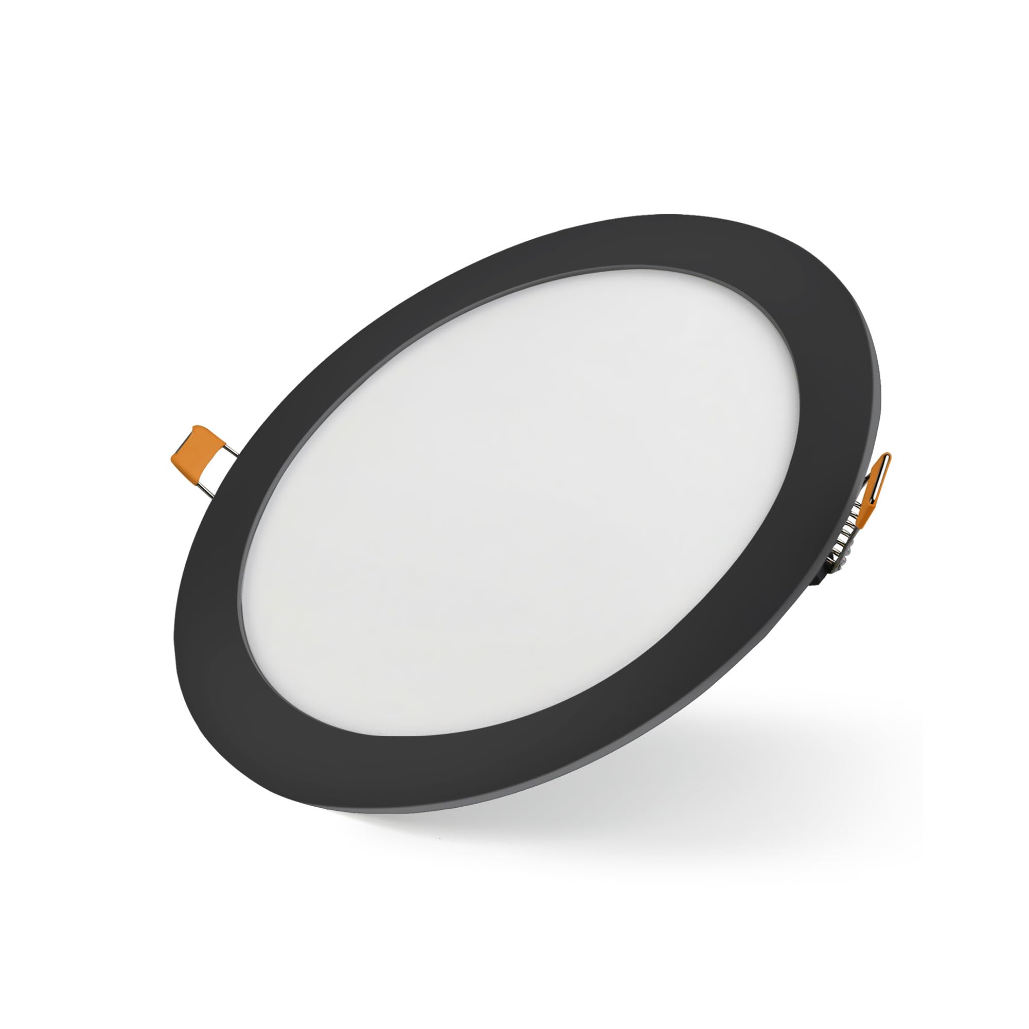 Bright Source LED Round Panel Downlight, Slimline Recessed Ceiling Spotlight, Black Trim, 12W, 960lm, 3CCT Adjustable Colour 3000K 4000K 6000K, IP20, 155mm Cutout
