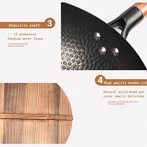 Wok chino de hierro fundido con tapa de madera miniatura 6