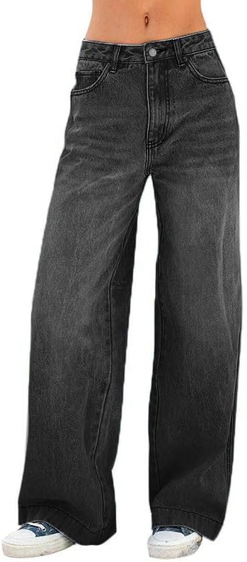 EMMIOL Women's 2026 Wide Leg Jeans Distress Mid Waist Denim Pants Vintage Y2K Trousers