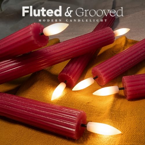 Image of 10 inch Fluted LED Pink Grooved Pillar Candles with 2 Remotes & 24h Timer Memory, On /Off Switch - Flameless Dimmable Battery Operated w /Flicker Mode, Home Wedding Decor (12 Pack)