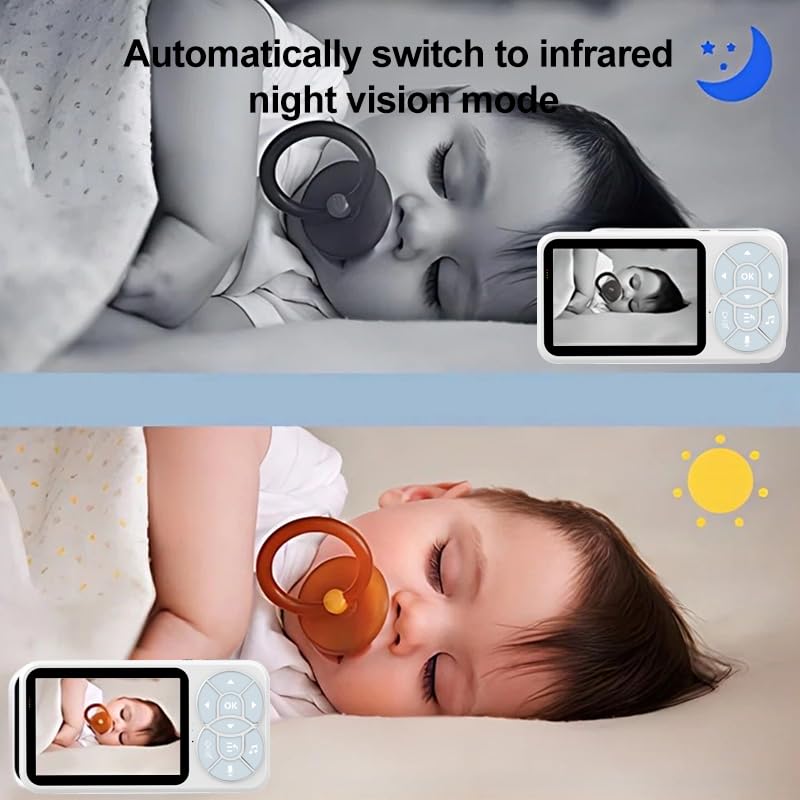 Camara Vigilancia Bebe con Luces Nocturnas Vigilabebés con Cámara con 3.5“ Pantalla IPS de 2000mAh,VOX,Zoom 2X 4X,Visión Nocturna,Monitoreo de Temperatura,Despertador,Comunicación Bidireccional
