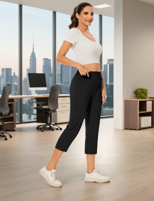 Women Casual Capris 21" with Deep Zipper Pockets Drawstring Comfy Tapered Sweatpants for Golf Athletic Travel Work - Image 3