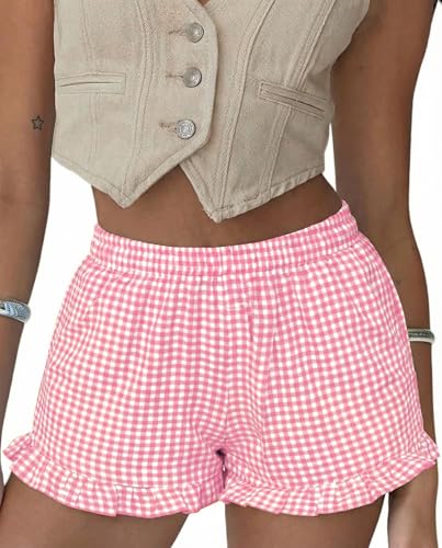 Image of Boxer Shorts for Women Pajama Gingham Shorts Casual Lounge Sleep Plaid Y2K Beach Bottoms for 2026 Summer