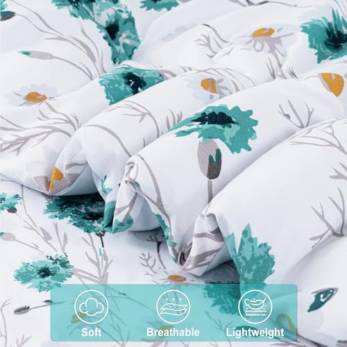 Image of lasoftan Floral King Comforter Set with Sheets, 7 piece Luxury Vintage Bedding, Soft Microfiber Bed in a Bag, Cozy Lightweight Bed Set, Teal Blue Flower Branch