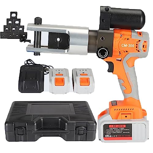 Herramienta De Prensado De Tubos HidráUlicos EléCtricos, Prensa HidráUlica Recargable De 380 nm, Abrazadera Giratoria De 360°, Con 11 Troqueles (16-300 mm²) + 2 BateríAs (18 V 4,0 A)