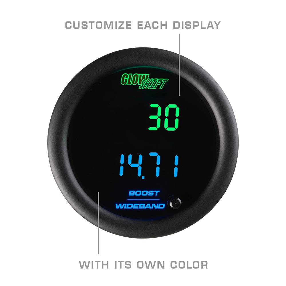 GlowShift 10 Color Digital Dual Boost & Wideband Air/Fuel Ratio AFR Gauge Kit - Includes Electronic Sensors, Data Logging Output, Weld-in Bungs & Wiring - Multi-Color LED Display - 2-1/16" (52mm)
