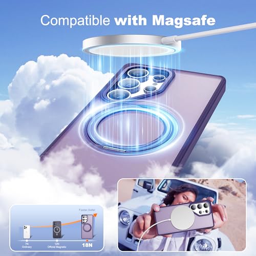 Image of for Samsung Galaxy S25 Ultra Case with 360Rotatable Magnetic Ring Stand Compatible with Mag-Safe Military Protection Shockproof Matte Translucent Phone Cases for S25 Ultra 6.9 inch,Dark Purple