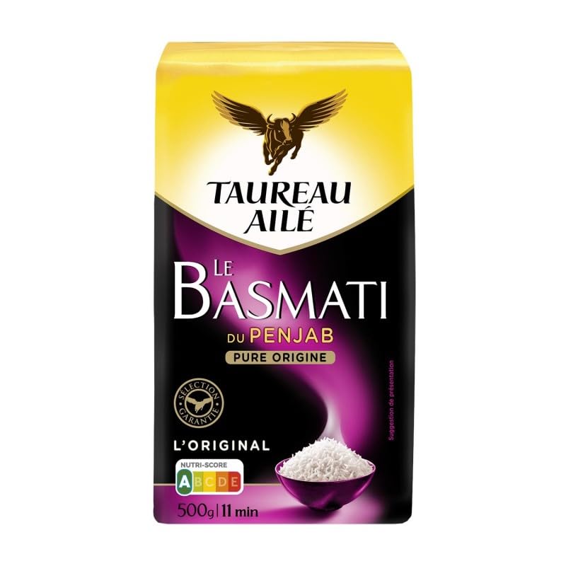 Toro con alas – Arroz Basmati Penjab 500 g – Perfume de grano largo, procedencia de la India, de alta calidad, ideal para tus platos exóticos, 500 g, 4 unidades