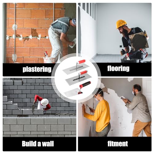 Aicharynic Edelstahl Maurerkelle, 3-teiliges Set Glättekelle Edelstahl-Glättekelle Set mit Putzkellen Set Stukkateurspachtel mit Gummigriff, Stuckateur Werkzeug FürPutzmassen, Beton