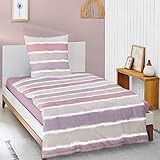 ✅: 100% Baumwolle, Biber Irisette Edel-Feinbiber Bettwäsche Feel Blockstreifen lila 1 Bettbezug 155 x 220 cm + 1 Kissenbezug 80 x 80 cm