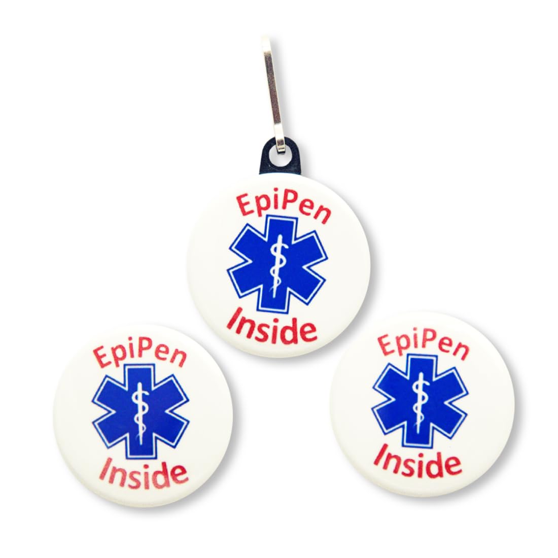 Secure ID, LLC Epi Pen. Alert Button Medical Alert Allergy Epi Pen Inside 3 Pack! EpiPen Tag, Emergency Syringe Tag Set, Tag Set for Bag, Tag Set for Epipen Bag Tag (3 Pack with 1.5" Zipper Tags)