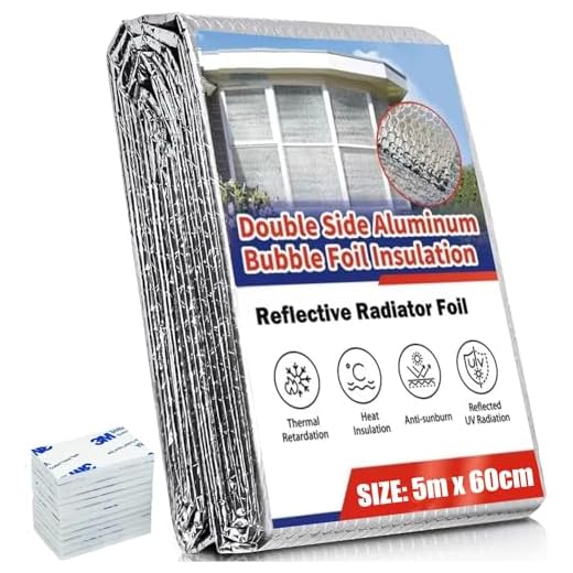KAHEIGN Lámina de Aislamiento del Radiador, 5m x 60cm Reflector de Lámina de Aislamiento de Burbujas 4mm Espesor Reflector de Radiador Envolvente Reflectante de Calor con 12 Almohadillas Adhesivas