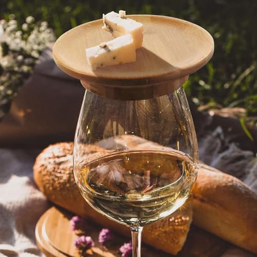 Cabilock Bamboo Lid and Coaster 3.94 Inch Glass Cup Lid with Spill Protection and Debris Prevention Multipurpose Cover for Wine Glass Decor and Charcuterie Party Use by Cabilock - Used condition - Image 4