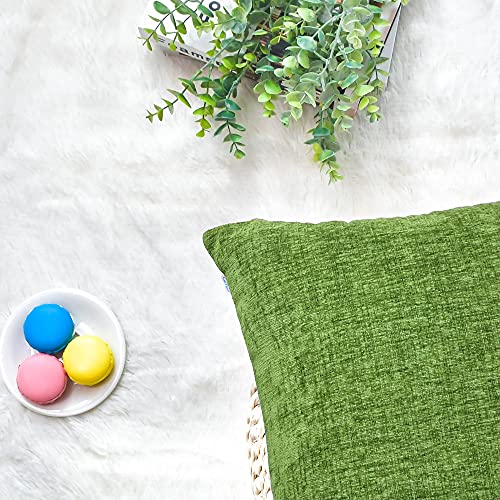 Image of CaliTime Pack of 2 Cozy Throw Pillow Covers Cases for Couch Sofa Home Decoration Solid Dyed Soft Chenille 12 X 12 Inches Forest Green