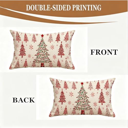 Housse de coussin 50x80 cm Noël en lin imperméable lot de 2 rouge - 6