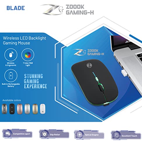 Image of Zoook Blade Wireless Mouse -Rechargeable 7 Colour mice /RGB Breathing Lights / 3 DPI Levels /Auto Shut Down /Silent Click Technology / 600 Mah Battery /Light Weight /Plug and Play (Grey)