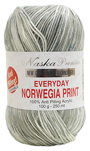 NASKA エブリデイ ノルウェージア プリント 毛糸 並太 Col.24 グリーン 系 100g 約250m N-99