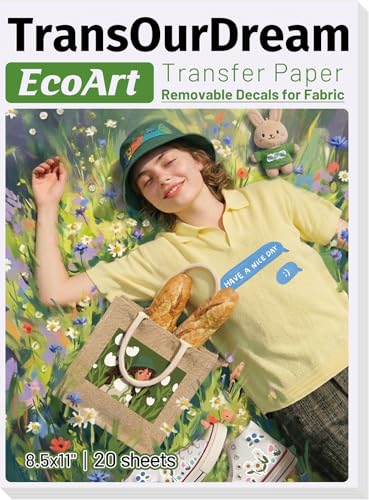 Image of TransOurDream Removable Transfer Paper for Inkjet Printer (8.5x11 inch, 20 Sheets) Printable Temporary Vinyl for Fabrics EcoArt Paper Used in DIY Crafts,School Projects, Business Events | Soft and Stretchable. Specially Designed For Fabrics. Great For One-Off and Last Minute Events.