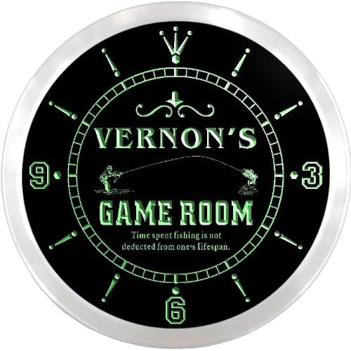 ADVPRO ncx0186-tm Vernon's Fishing Hole Game Room Custom Name Neon Sign Clock