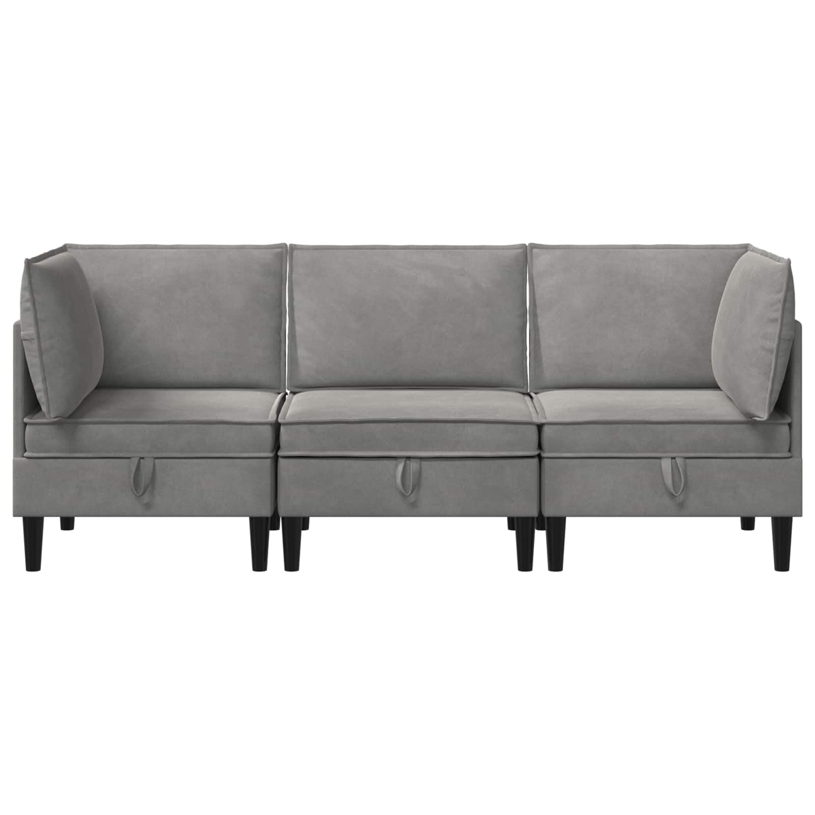 Wohnzimmergarnitur mit Kissen und Speicher, 3-teilig, Hellgrau, Samt, Sofa Set mit Sperrholzrahmen, 210 x 70 x 82 cm, ergonomisch, für Innenbereich, wohnzimmermöbel, sitzgruppe