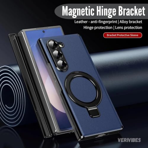 Image of Premium Leather Texture Case Compatible with Samsung Galaxy Z Fold 8 Ultra | Magnetic Ring Kickstand | 360 Hinge Protection | Slim Shockproof Back Cover |Wireless Charging Support -NavyBlue