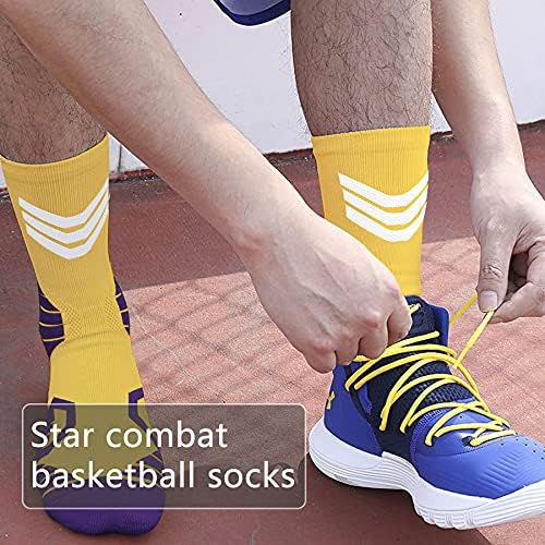 BERYCH Mens Sports Socks, 2 Pairs Cotton Star Basketball Socks for Aldult, Breathable Medium Socks, Sweat-absorbent, Anti-friction, High Elastic Socks For Sports Loversthe Lakers No.24 & Nets No.7