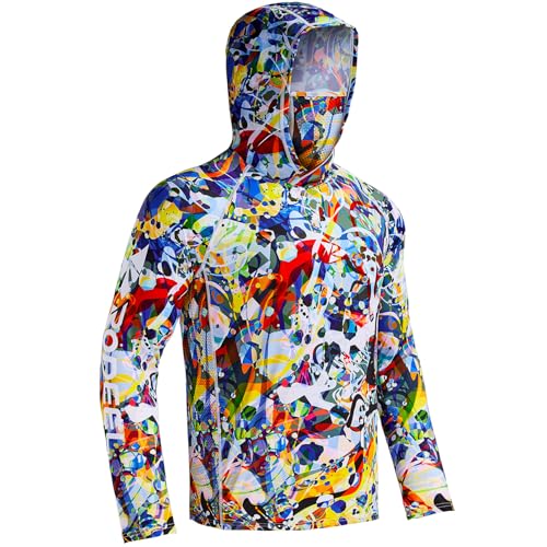 Rodeel UPF 50+ Men’s Long Sleeve Performance Fishing Hiking Shirt with Mask UV Neck Gaiter Hoodie