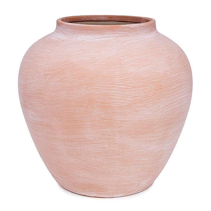 terracotta large ceramic bisque flower vase-textured coral pink clay blush vessel-mediterranean boho home decor-modern rustic earthenware decorative vase-handcrafted centerpiece [9.45" w x 10" h]