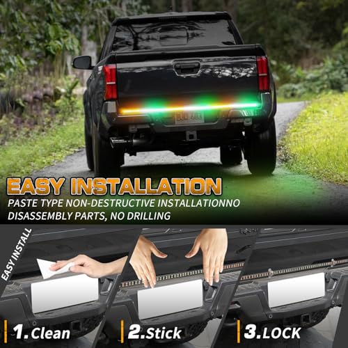 Image of 48 inch 288 LED Tailgate Strobe Lights Rear Emergency Lights | Amber Green Flashing Warning Hazard Caution Safety Light Strip for Tow Plow Trucks Construction Vehicles Pickup Trailer