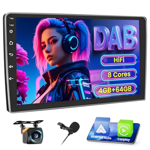 [8Core 4+64G] Inefala Dab/Dab+ Radio Coche 2 DIN con Carplay Inalámbrico Android Auto, Autoradio Android Bluetooth con 9 Pantalla táctil GPS WiFi HiFi RDS/FM Cámara Trasera Mic