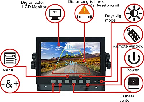 Image of AHD 1080P 7 inch Wired Reverse Rear View Backup Camera System,Guide line,IP69K Waterproof IR Night Vision Camera, for Tractor /Truck /RV /Excavator /Caravan /Skid Steer /Heavy Equipment