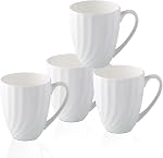 Bone Chine blanc tasses de café ensemble de 4 (12 oz), tasses de thé en céramique Spiral, tasses à café en Chine mince, tasse de café léger pour chocolat chaud, latte, Cappuccino