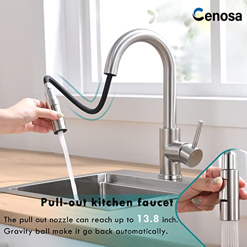 Cenosa Modern Bar Sink Faucet For Kitchen Sink Single Handle With Pull Out Sprayer Hot And Cold Prep Sink Faucet Brushed Nickel thumb #2