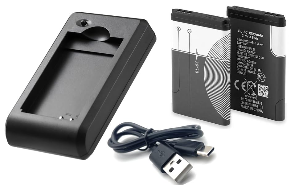 FSANXF (2-Pack Battery+Charger) BL-5C for Nokia 1000/1010/1100/1108/1110/1111/1112/1116/2730/2600/2700/E50/E60?for Portable Radio/Camera/Plug Card Speakers/Elderly Machine/Game Machine/intercom/Toys