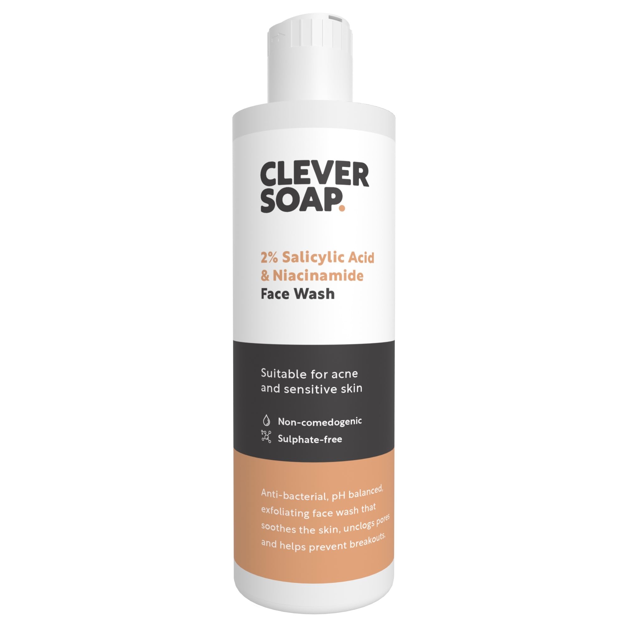 Clever Soap 2% Salicylic Acid & Niacinamide Face Wash - Blemish Control For Oily, Sensitive Skin - Exfoliating, Antibacterial Cleanser - Suitable For Acne & Spots - Fragrance Free, For Men & Women