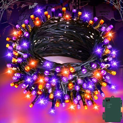Gcstnn Halloween Decorations Fairy Lights 16.4FT 50LED Orange-Purple String Lights IP65 Waterproof Battery Operated with 6h Timer for Halloween Porch Autumn Window Fall Decoration