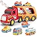 TEMI Toddler Carrier Truck Transport Vehicles Toys - 5 in 1 Toys for 3 4 5 6 7 Year Old Boys, Kids Toy Cars for Toddlers 1-3, Friction Power Set for Kids 3-9, Christmas for 3+