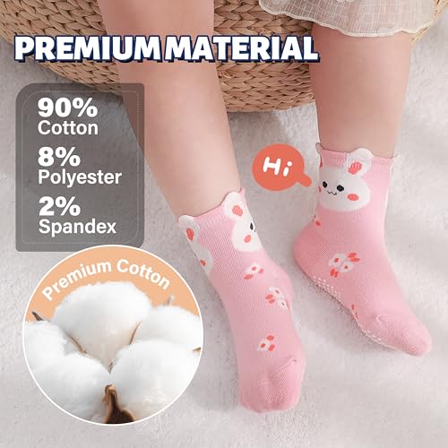 Image of ANTSANG Baby Girls Toddlers Grips Socks, Kids Unicorn Crew Cotton Socks