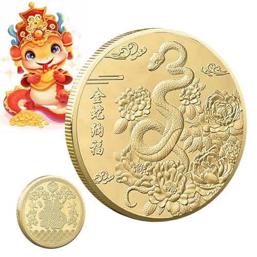 Genérico Moneda China Serpiente de la Suerte 2025 - Moneda del Año Chino de la Serpiente con diseño de Doble Cara para colección de