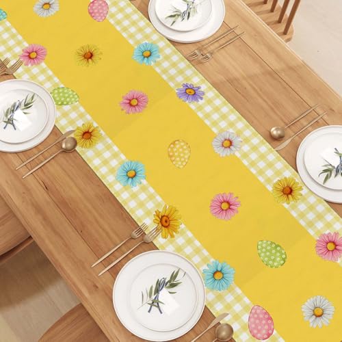 Linen-Yellow-and-White-Buffalo-Check-Plaid-Easter-Table-Runner-72-Inches-Long-Easter-Egg-Bunny-Chick-Daisy-Tulip-Floral-Table-Decor-Spring-Summer-Easter-Home-Kitchen-Dining-Room-Table-Decorations Linen Yellow and White Buffalo Check Plaid Easter Table Runner 72 Inches Long Easter Egg Bunny Chick Daisy Tulip Floral Table Decor Spring Summer Easter Home Kitchen Dining Room Table Decorations