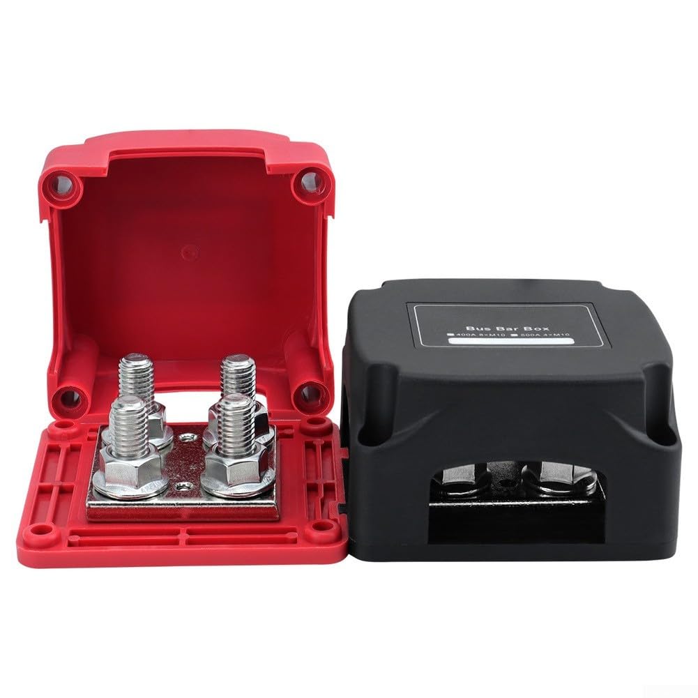 400 A Marine Sammelschienen-Panel mit M10-Klemmen, 12 V-48 V DC, verstärktes Nylon, Kupfer, Edelstahl, für Wohnmobil, Boot, LKW, industrielle elektrische Verteilung (rot + schwarz)