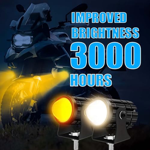 Image of 18W LED Motorcycle Fog Light with Switch - Dual Color Yellow & White | Projector Headlight with Lens | Waterproof Spotlight Lamp | Universal Fit for Bikes & Scooters (Pack of 2)