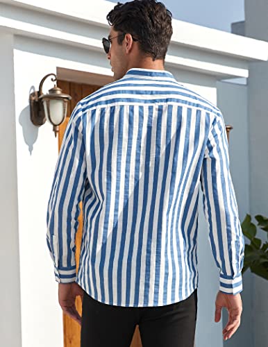 Zaful Mens Loose Cotton Shirt Casual Beach Long Sleeve Mandarin Collar Linen Henley Shirts #TOP3