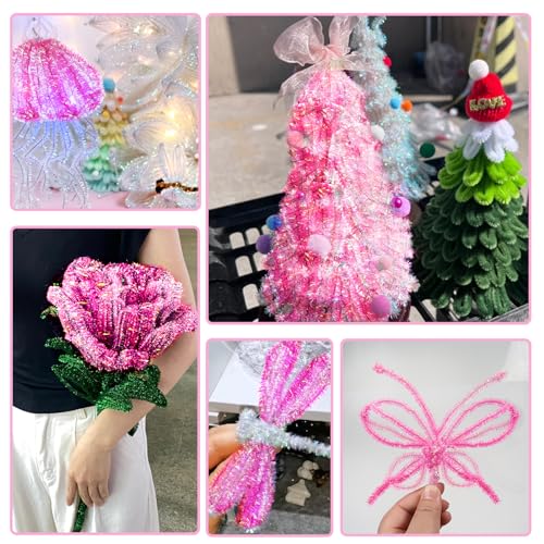 TOAOB 100pcs Pipe Cleaners Glitter Gradient Pink Chenille Stems for Crafts 12 Inch Fuzzy Sticks Craft Supplies for DIY Art Craft Projects Home Decorations - Image 6