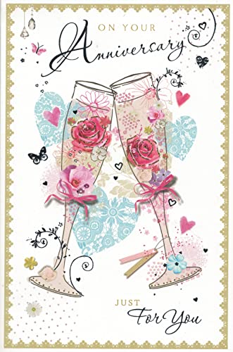 On your anniversary card. Champagne glasses. 9 x 6 inches