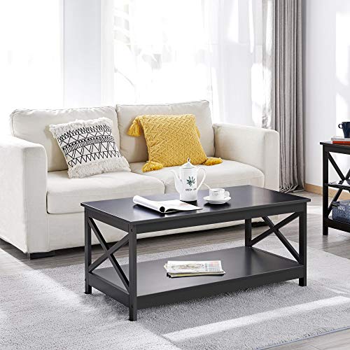 Yaheetech Wood Living Room 3-Piece Table Sets - Includes X-Design Coffee Table & Two 3-Tier End Side Tables, Easy Assembly Home Accent Furniture #TOP5