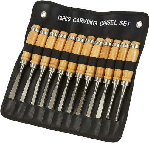 OUTLETISSIMO® Set di 12 Scalpelli per Intaglio del Legno –